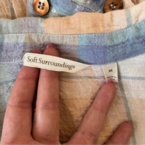 Soft Surroundings Crepe 100% Linen Plaid Button Up Shirt - Picture 7 of 10